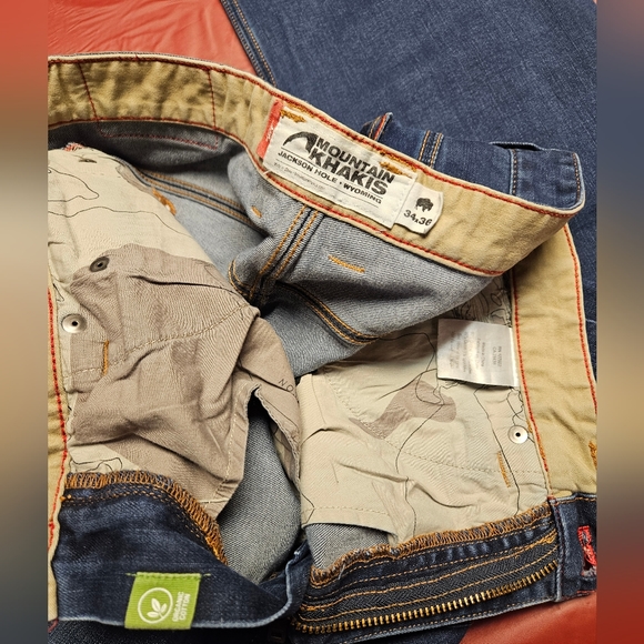 Mountain Khaki Denim Slim Fit Buffalo Logo 32×34 Premium Mens Outerwear E.U.C - Picture 2 of 9